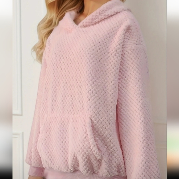 Cozy Pink Fuzzy Pull Over Hoodie - Picture 3 of 5